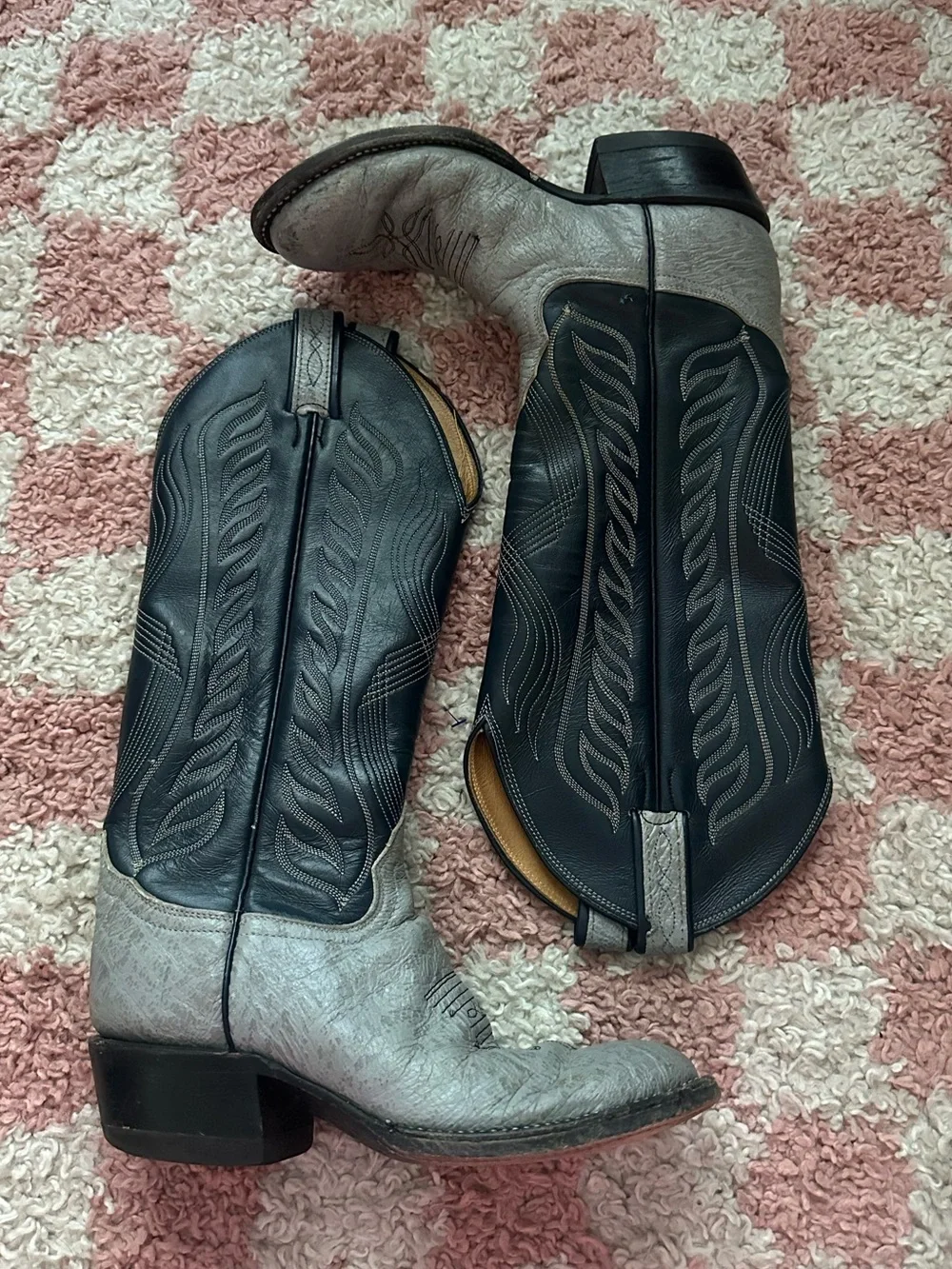 Tony Lama Vintage Two Tone Exotic Antelope Leather Cowboy Boots